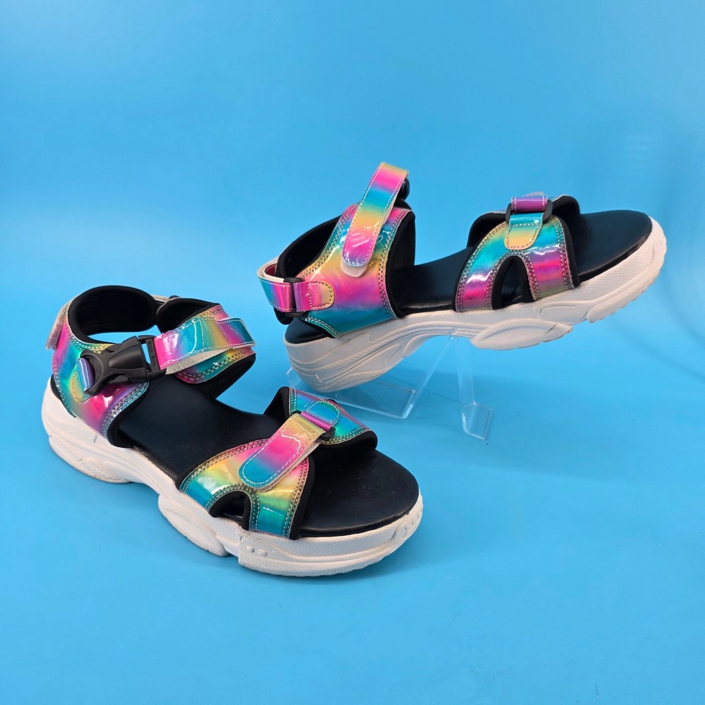 It's Holographic Rainbow Platform Sandals Iridescent Chunky Sole Size 10 Womens